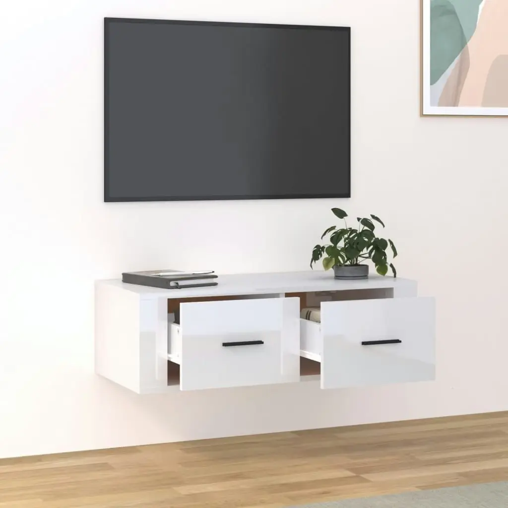 Hanging TV Cabinet High Gloss White 80x36x25 cm Engineered Wood 816834