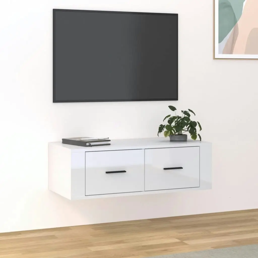 Hanging TV Cabinet High Gloss White 80x36x25 cm Engineered Wood 816834