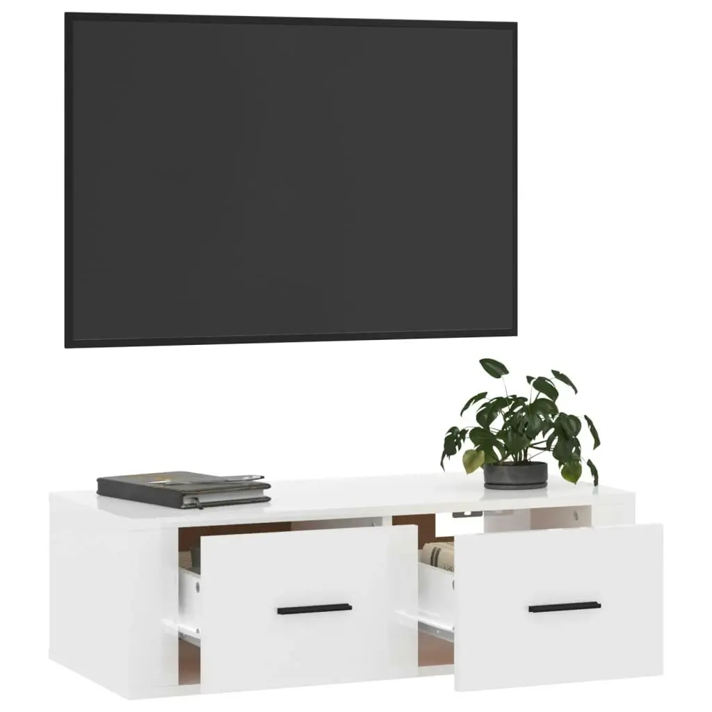 Hanging TV Cabinet High Gloss White 80x36x25 cm Engineered Wood 816834