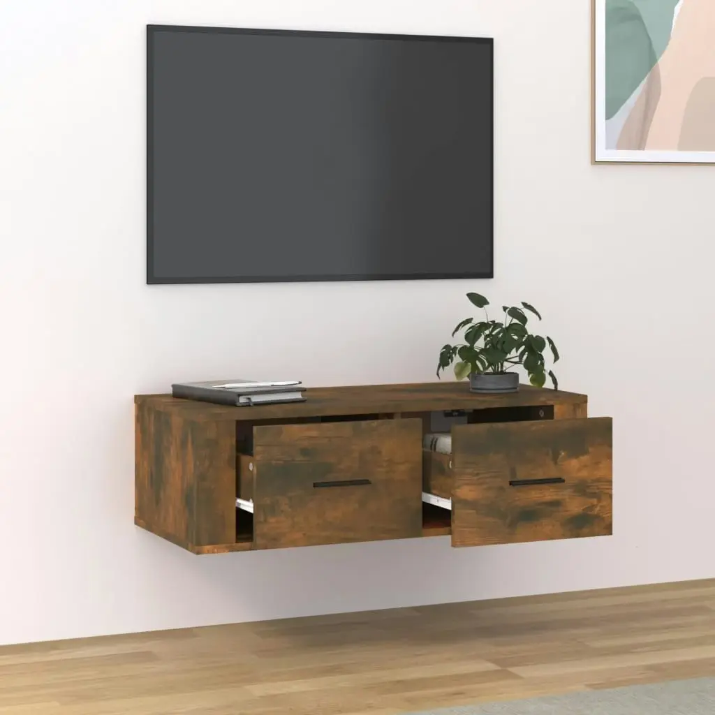 Hanging TV Cabinet Smoked Oak 80x36x25 cm Engineered Wood 816837