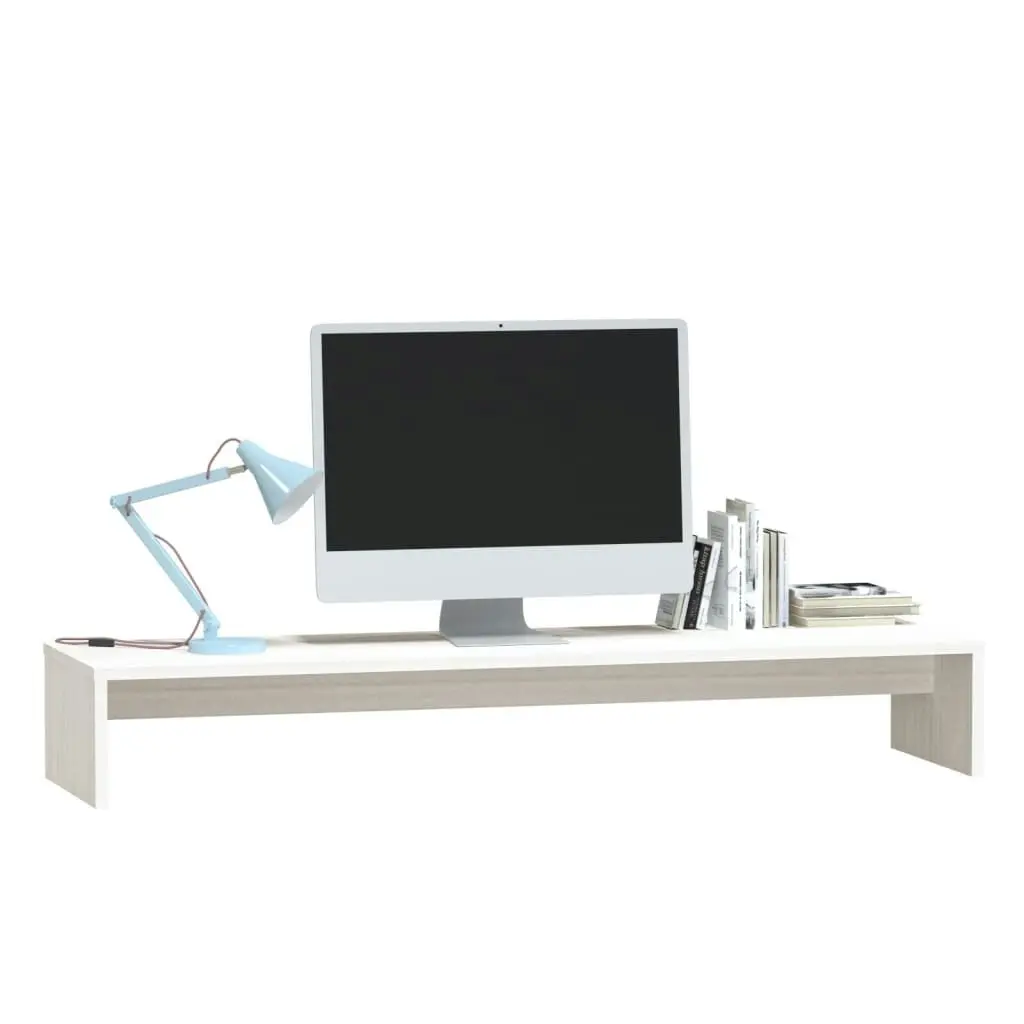 Monitor Stand White 100x27x15 cm Solid Wood Pine 813930