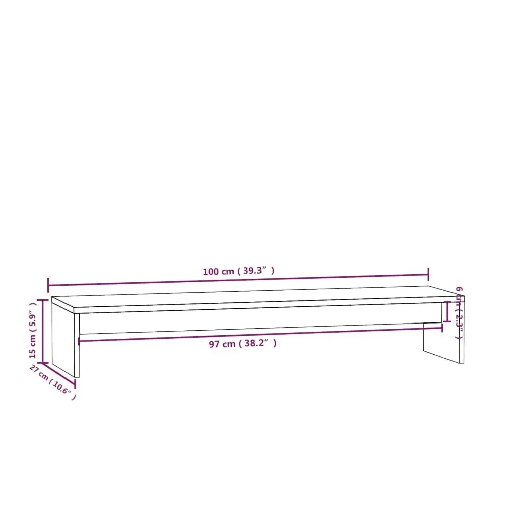 Monitor Stand White 100x27x15 cm Solid Wood Pine 813930