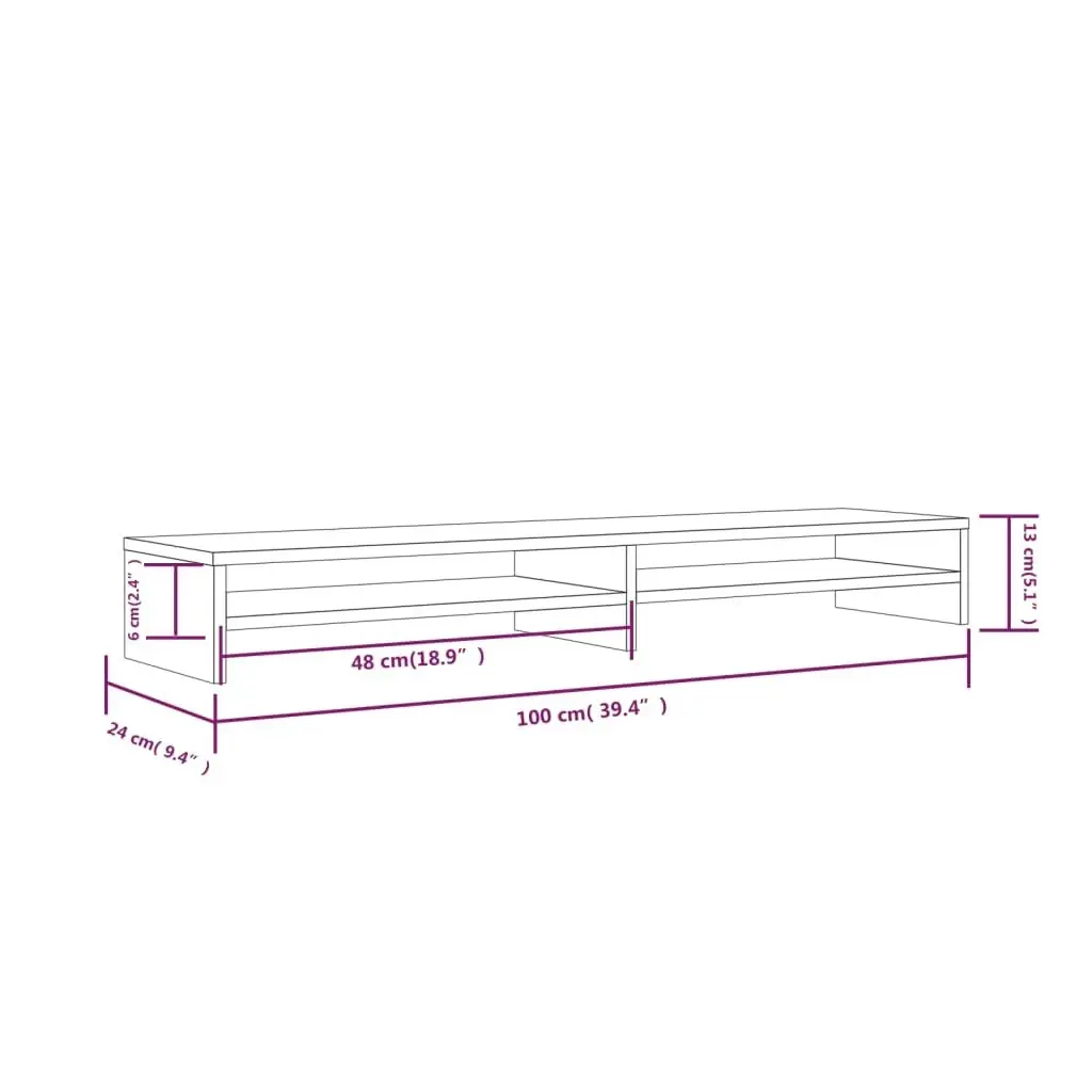 Monitor Stand White 100x24x13 cm Solid Wood Pine 813920