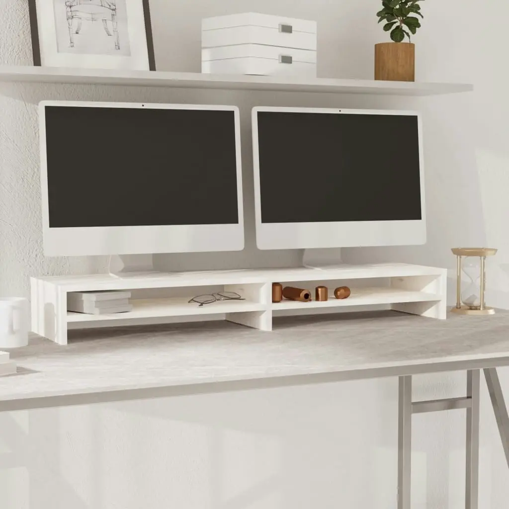 Monitor Stand White 100x24x13 cm Solid Wood Pine 813920