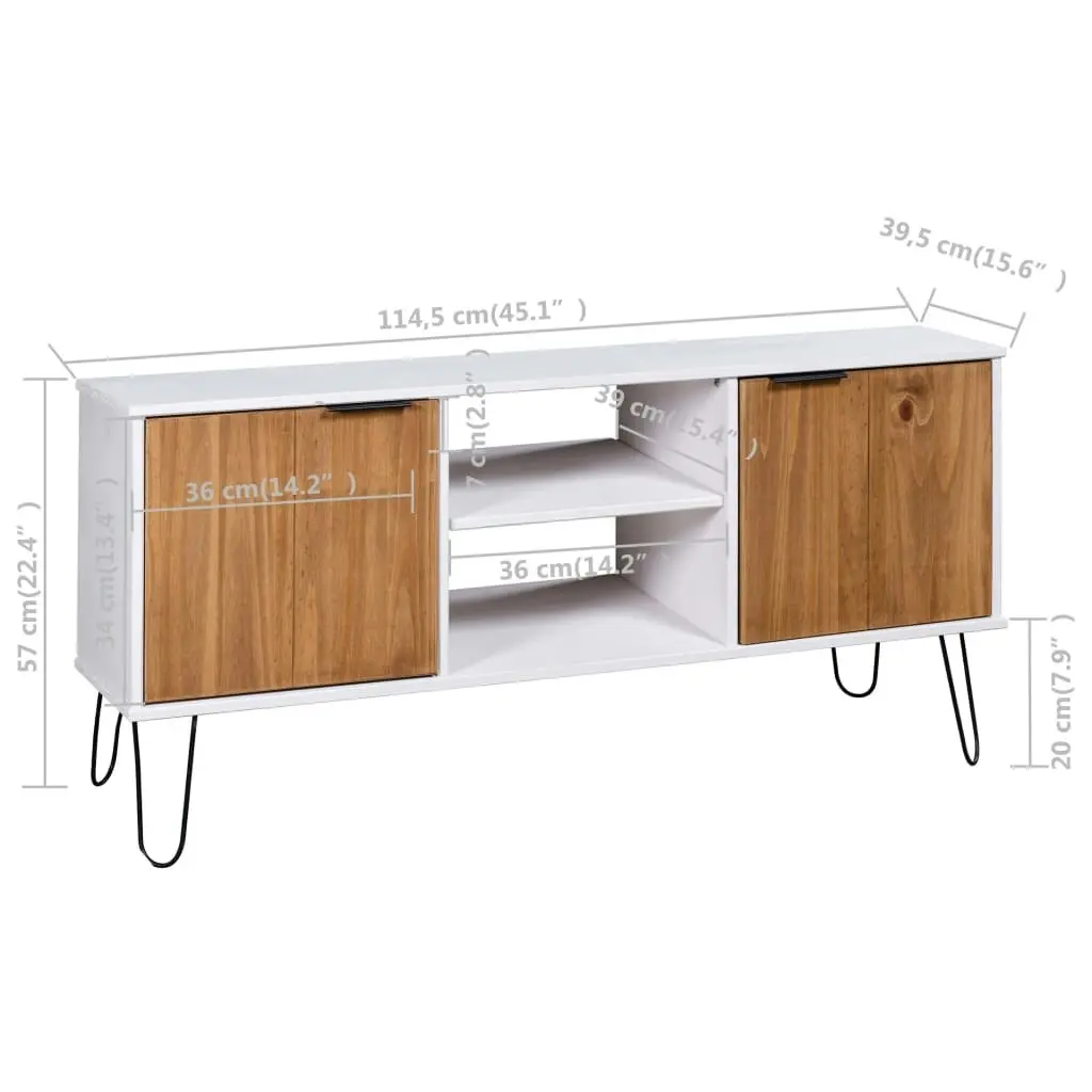 TV Cabinet "New York" White and Light Wood Solid Pine Wood 321147