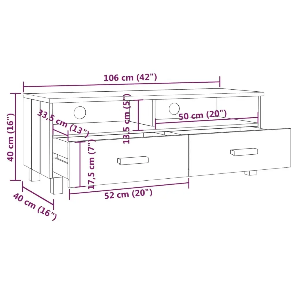 TV Cabinet "HAMAR" Light  Grey 106x40x40 cm Solid Wood Pine 340471