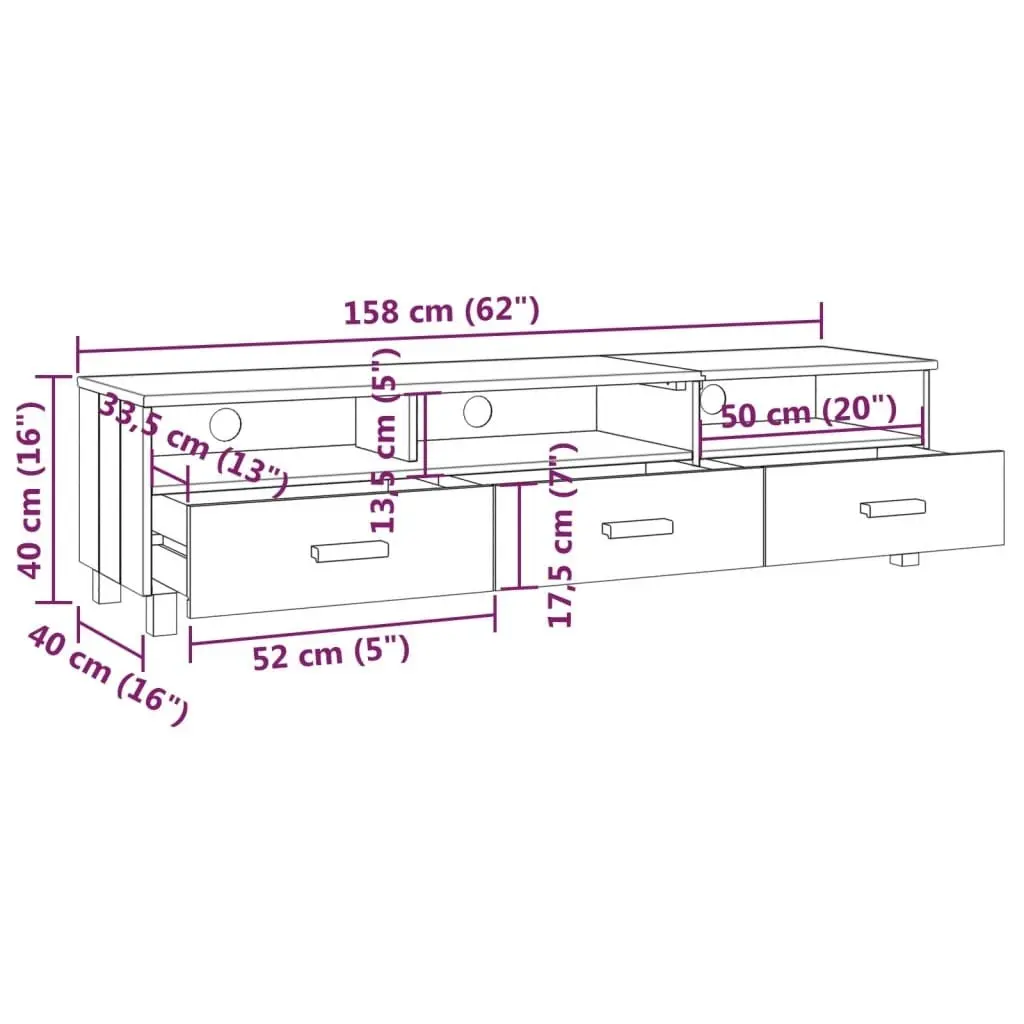 TV Cabinet "HAMAR" Dark Grey 158x40x40 cm Solid Wood Pine 340474