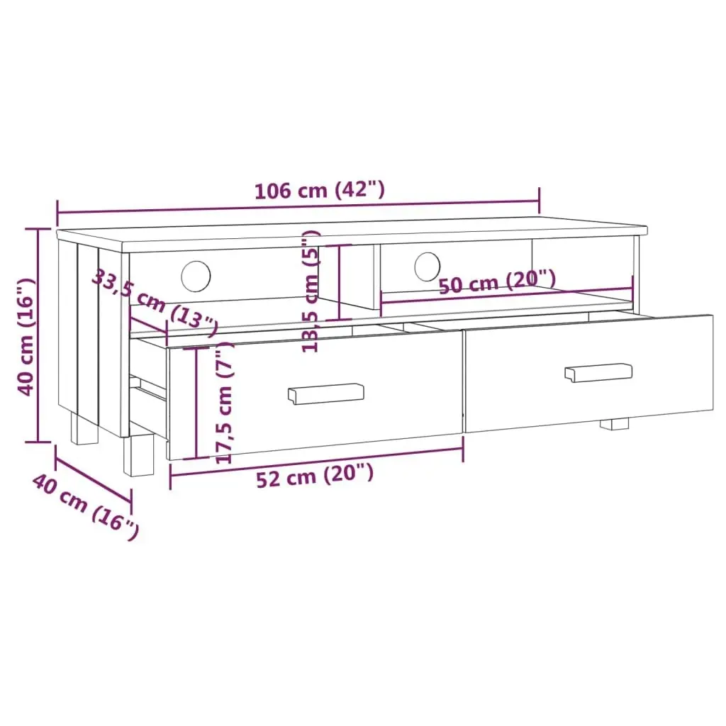 TV Cabinet "HAMAR" White 106x40x40 cm Solid Wood Pine 340469