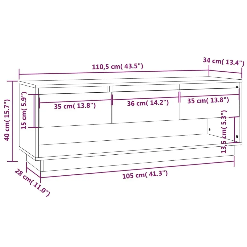 TV Cabinet 110.5x34x40 cm Solid Wood Pine 813844