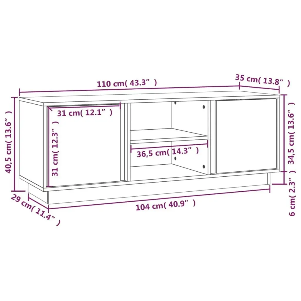 TV Cabinet 110x35x40.5 cm Solid Wood Pine 814474