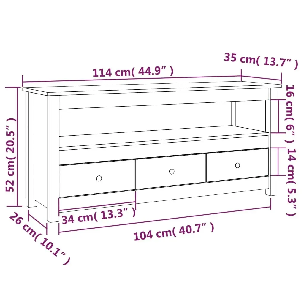 TV Cabinet 114x35x52 cm Solid Wood Pine 821502