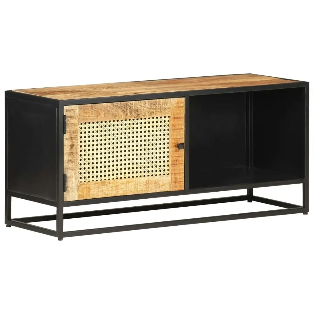 TV Cabinet 90x30x40 cm Rough Mango Wood and Natural Cane 323144