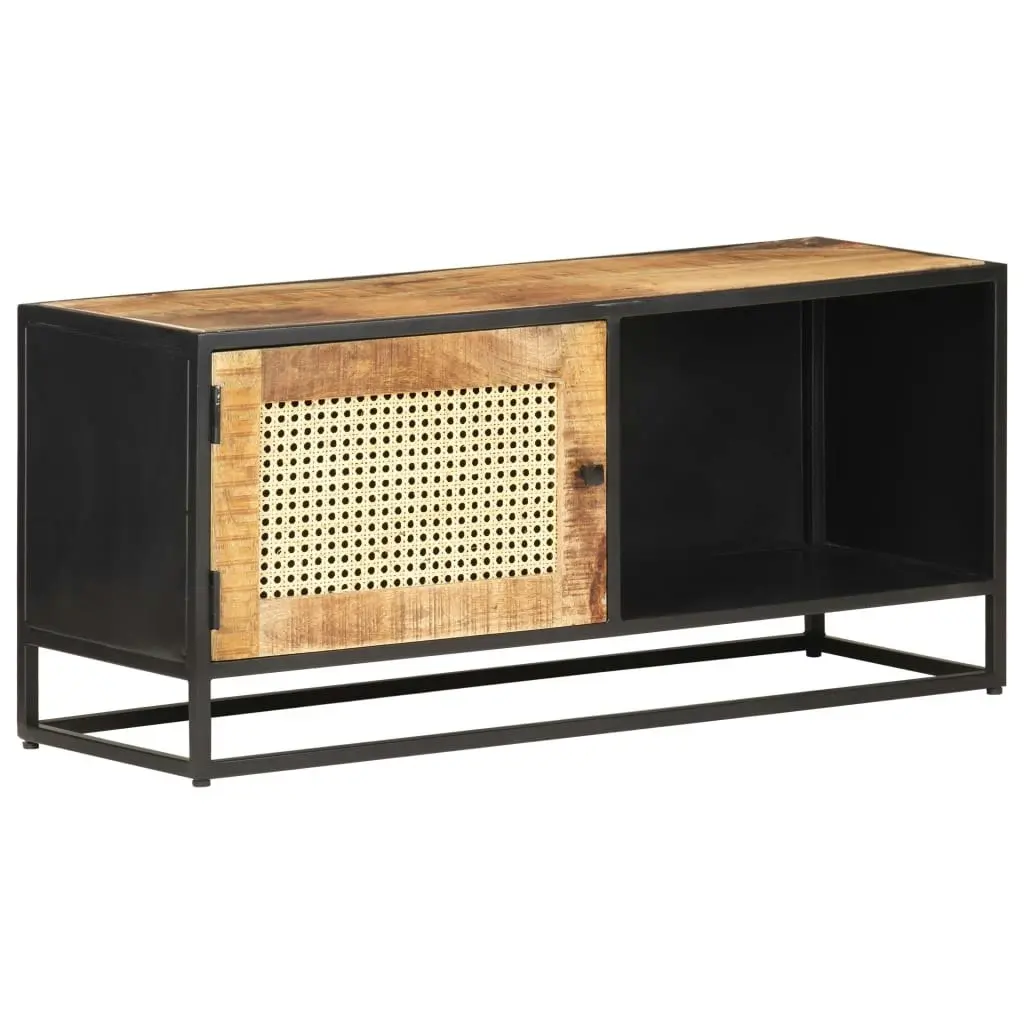 TV Cabinet 90x30x40 cm Rough Mango Wood and Natural Cane 323144