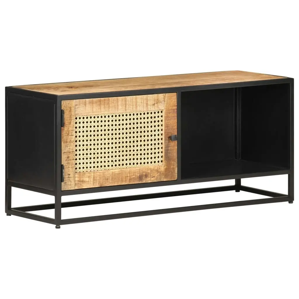 TV Cabinet 90x30x40 cm Rough Mango Wood and Natural Cane 323144