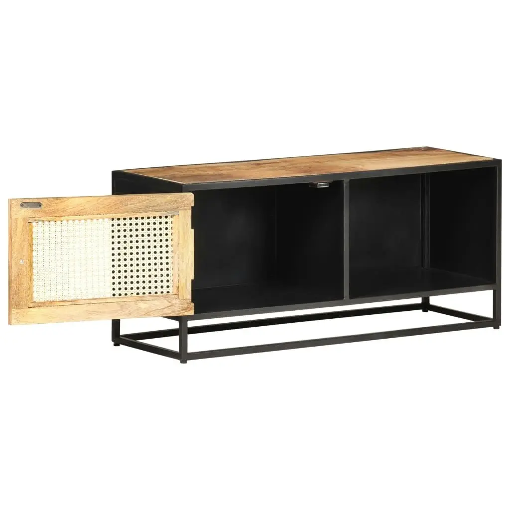 TV Cabinet 90x30x40 cm Rough Mango Wood and Natural Cane 323144