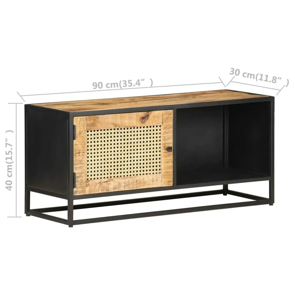 TV Cabinet 90x30x40 cm Rough Mango Wood and Natural Cane 323144