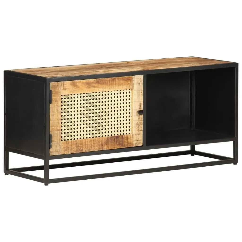 TV Cabinet 90x30x40 cm Rough Mango Wood and Natural Cane 323144