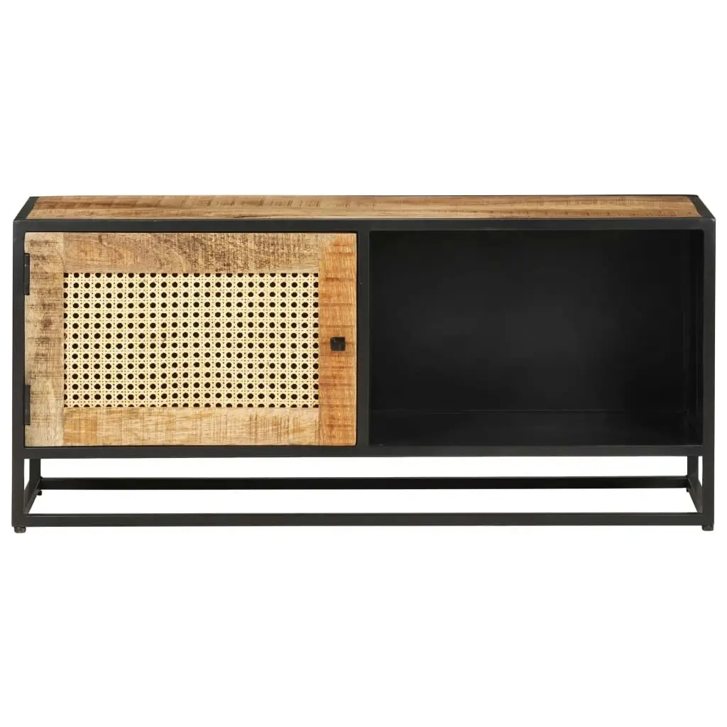 TV Cabinet 90x30x40 cm Rough Mango Wood and Natural Cane 323144