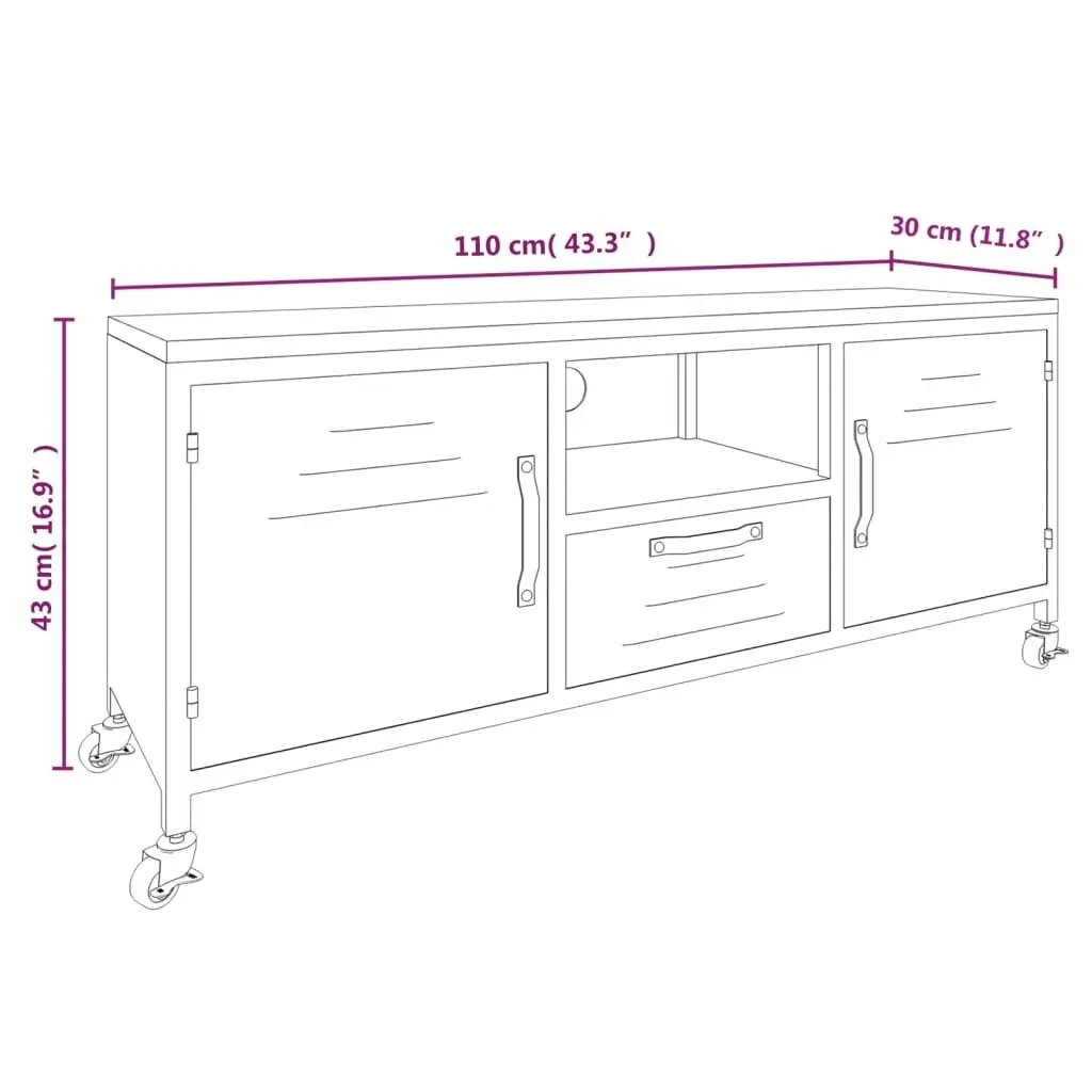 TV Cabinet Black 110x30x43 cm Iron and Solid Wood Fir 340766