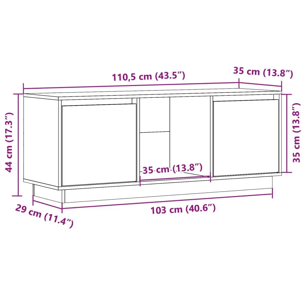 TV Cabinet Black 110.5x35x44 cm Solid Wood Pine 814343