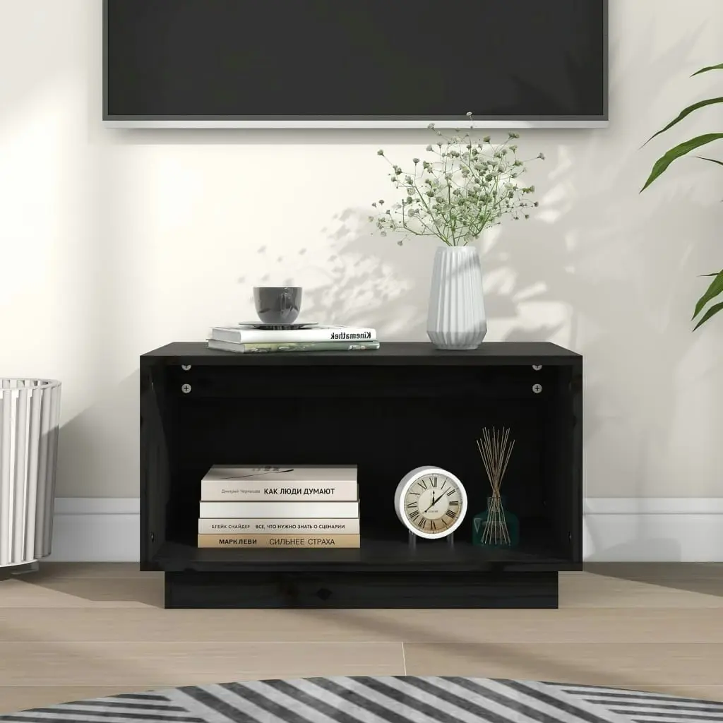 TV Cabinet Black 60x35x35 cm Solid Wood Pine 813828