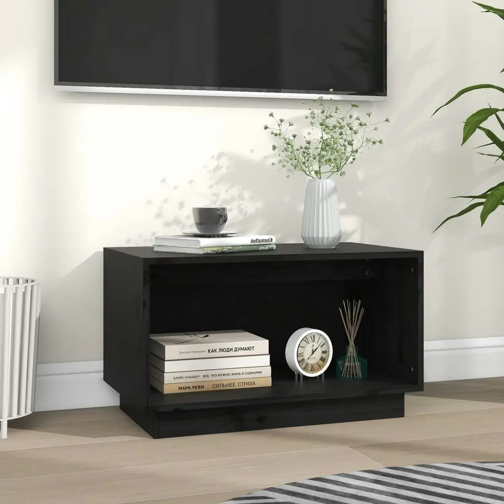 TV Cabinet Black 60x35x35 cm Solid Wood Pine 813828