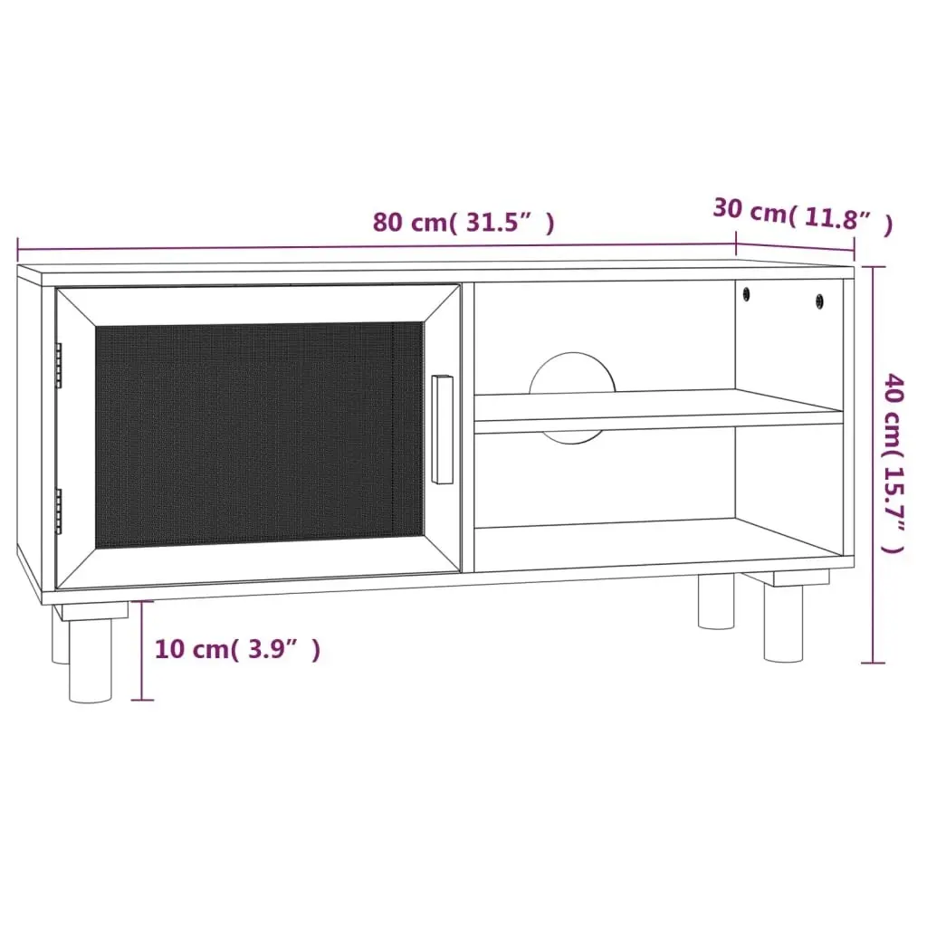 TV Cabinet Brown 80x30x40 cm Solid Wood Pine and Natural Rattan 345614