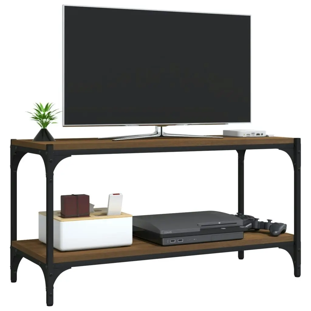 TV Cabinet Brown Oak 80x33x41 cm Engineered Wood and Steel 819336