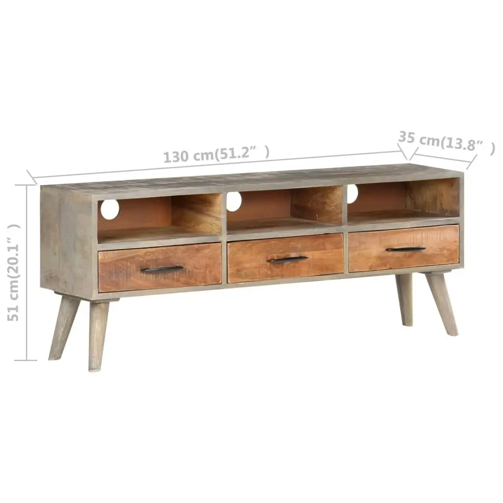 TV Cabinet Grey 130x35x51 cm Solid Rough Mango Wood 321805