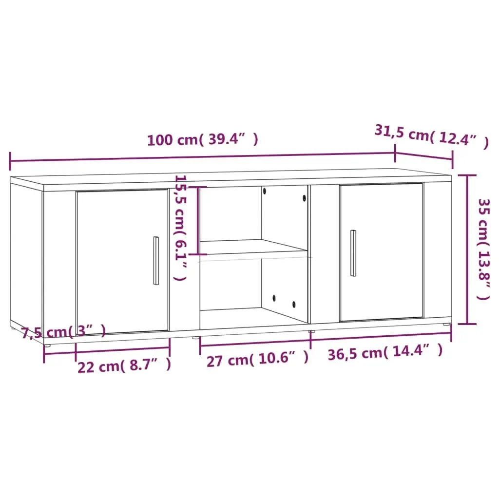 TV Cabinet Grey Sonoma 100x31.5x35 cm Engineered Wood 819434