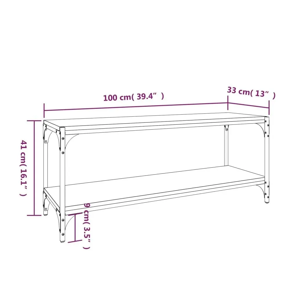 TV Cabinet Grey Sonoma 100x33x41 cm Engineered Wood and Steel 819350