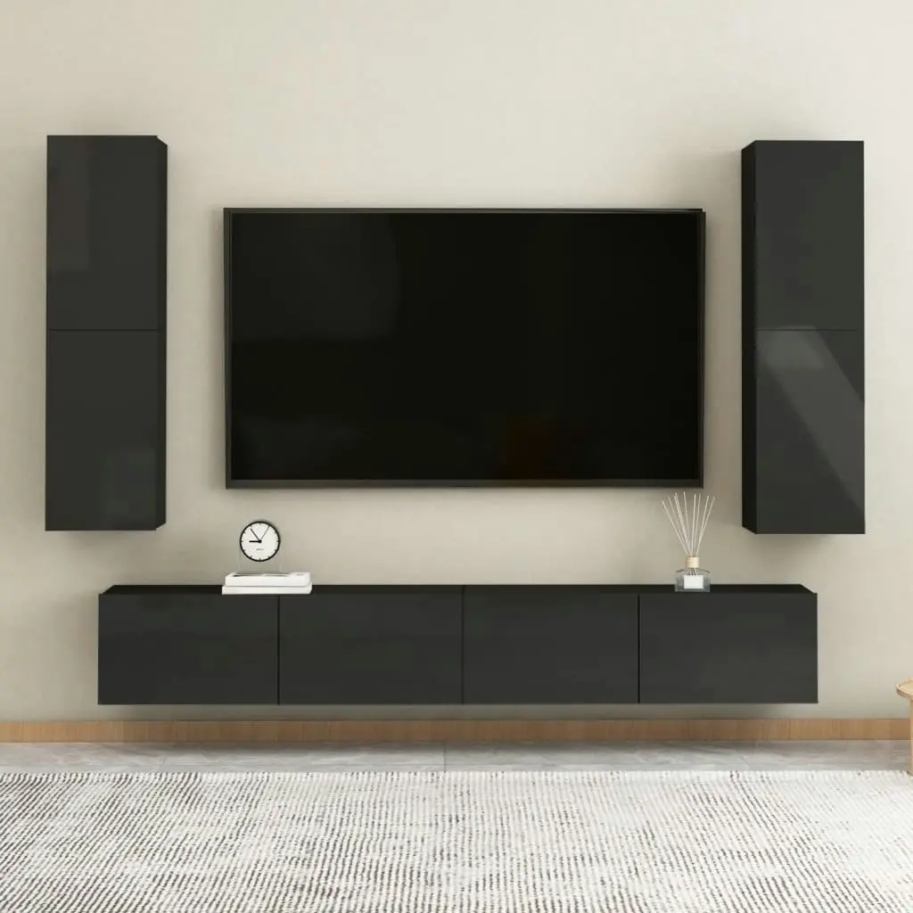 TV Cabinet High Gloss Black 30.5x30x110 cm Engineered Wood 803376