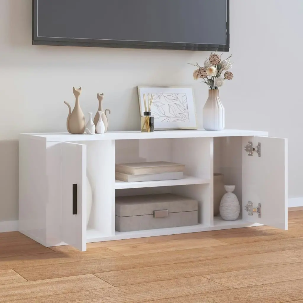 TV Cabinet High Gloss White 100x35x40 cm Engineered Wood 823093