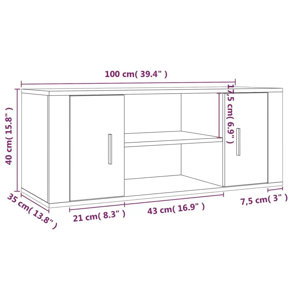 TV Cabinet High Gloss White 100x35x40 cm Engineered Wood 823093