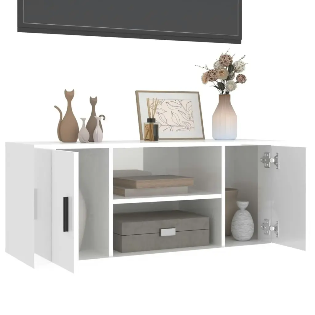 TV Cabinet High Gloss White 100x35x40 cm Engineered Wood 823093