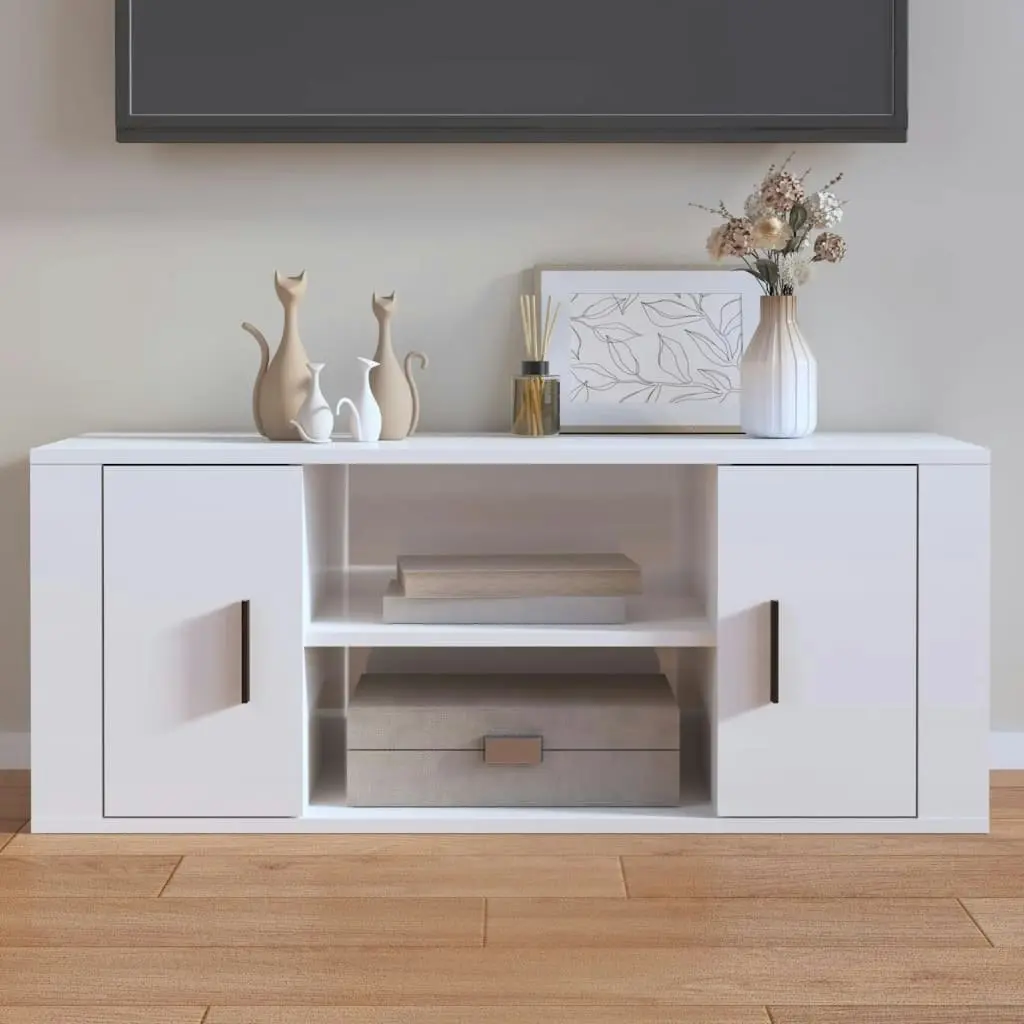 TV Cabinet High Gloss White 100x35x40 cm Engineered Wood 823093