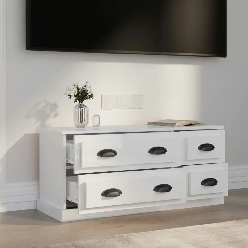 TV Cabinet High Gloss White 100x35.5x45 cm Engineered Wood 816450