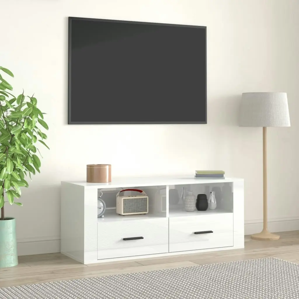 TV Cabinet High Gloss White 100x35x40 cm Engineered Wood 816810