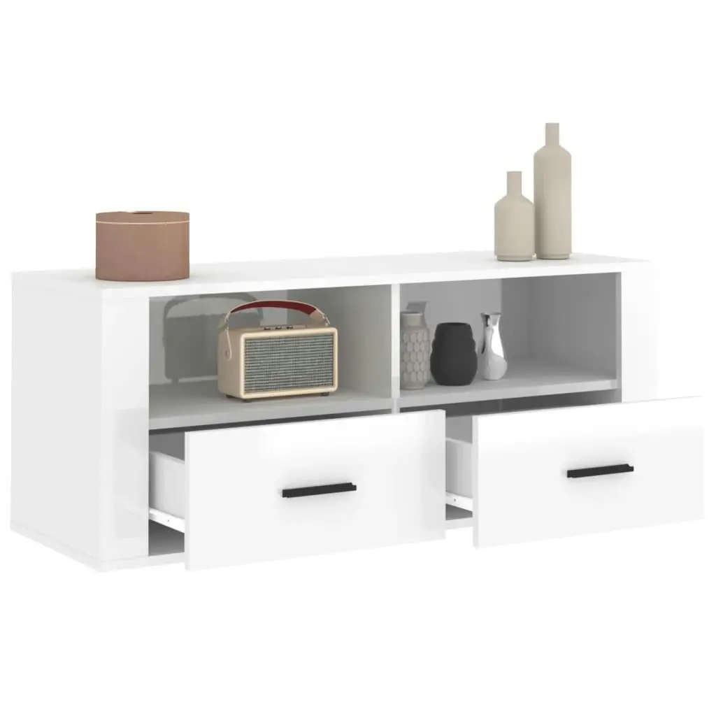 TV Cabinet High Gloss White 100x35x40 cm Engineered Wood 816810