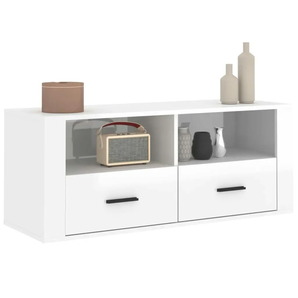 TV Cabinet High Gloss White 100x35x40 cm Engineered Wood 816810