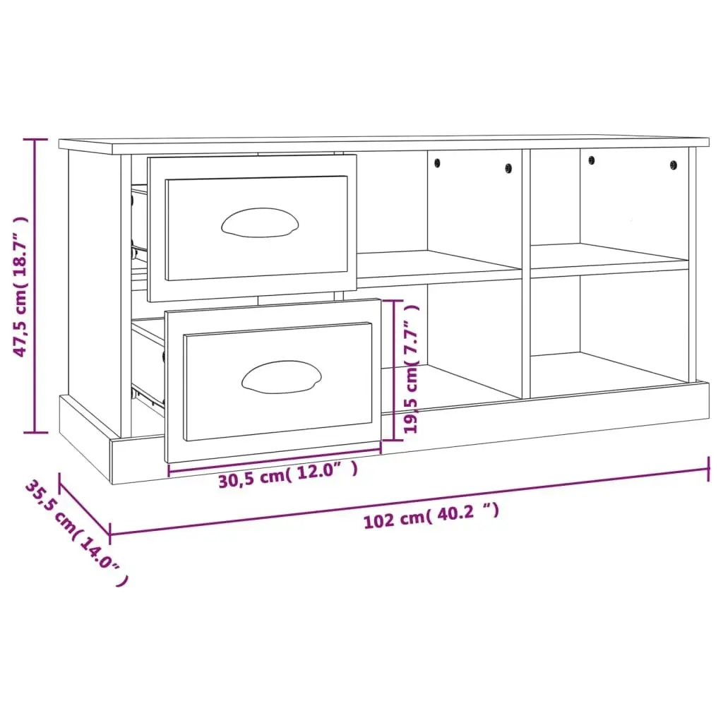 TV Cabinet High Gloss White 102x35.5x47.5 cm Engineered Wood 816178