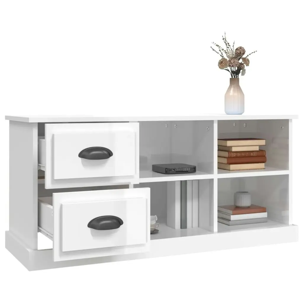 TV Cabinet High Gloss White 102x35.5x47.5 cm Engineered Wood 816178