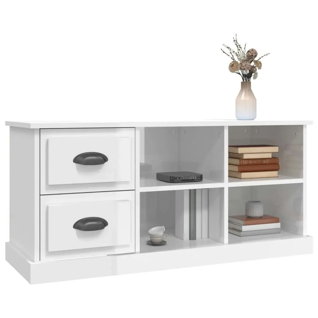 TV Cabinet High Gloss White 102x35.5x47.5 cm Engineered Wood 816178