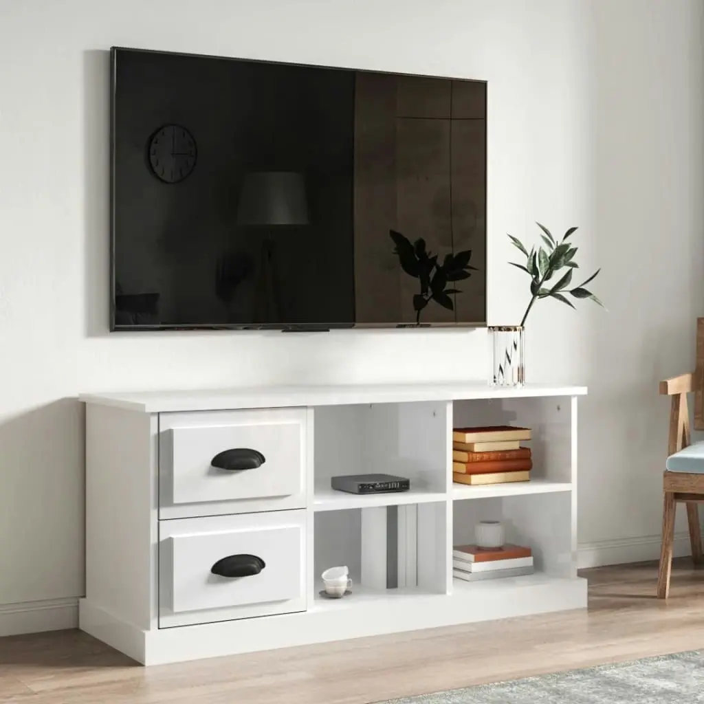 TV Cabinet High Gloss White 102x35.5x47.5 cm Engineered Wood 816178