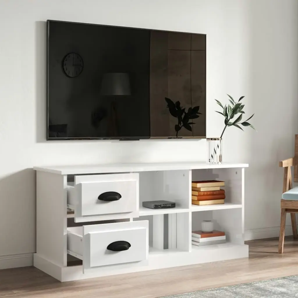 TV Cabinet High Gloss White 102x35.5x47.5 cm Engineered Wood 816178