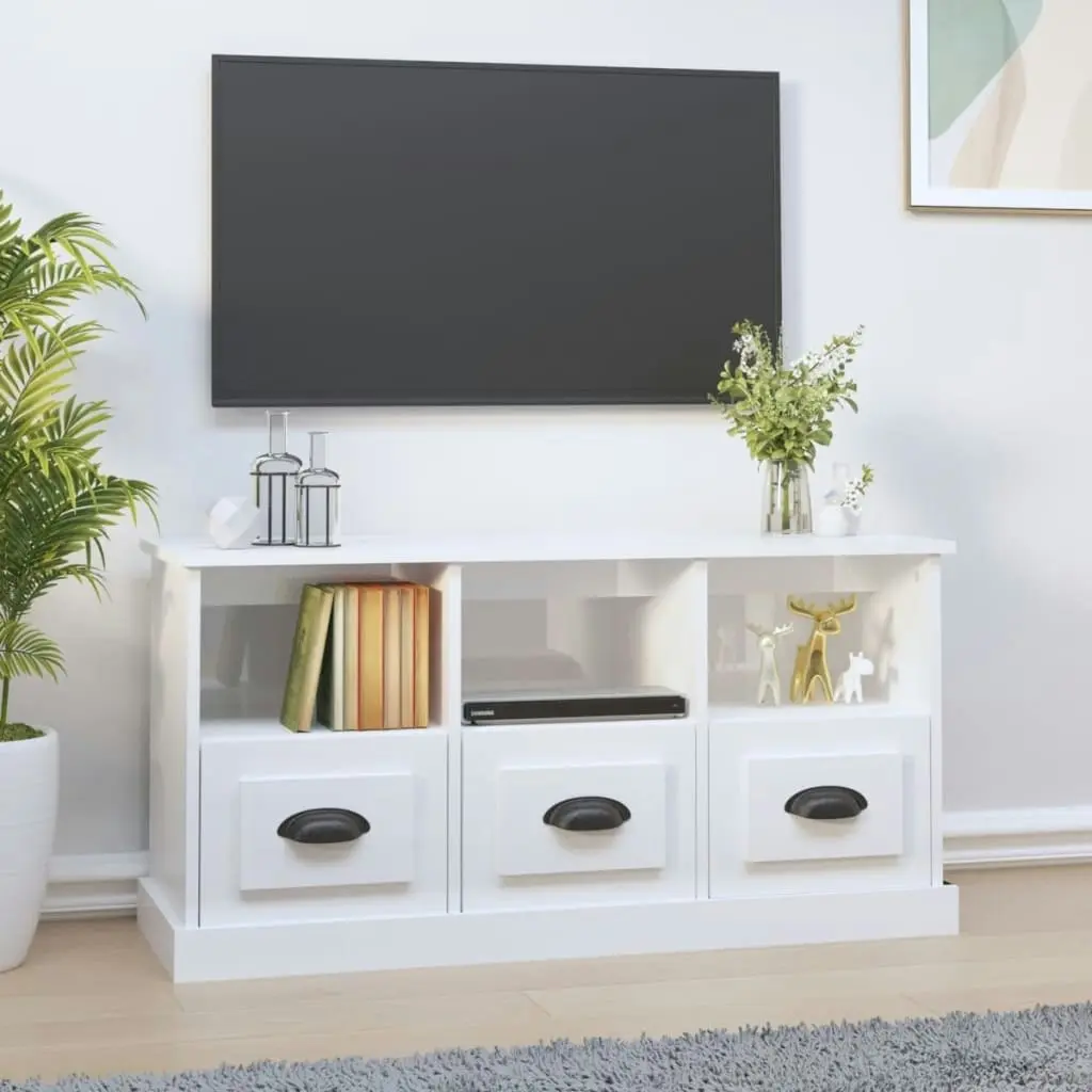 TV Cabinet High Gloss White 100x35x50 cm Engineered Wood 816290