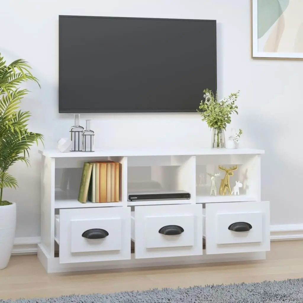 TV Cabinet High Gloss White 100x35x50 cm Engineered Wood 816290