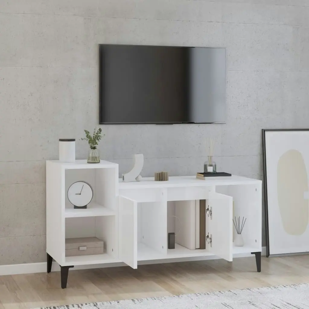 TV Cabinet High Gloss White 100x35x55 cm Engineered Wood 821182