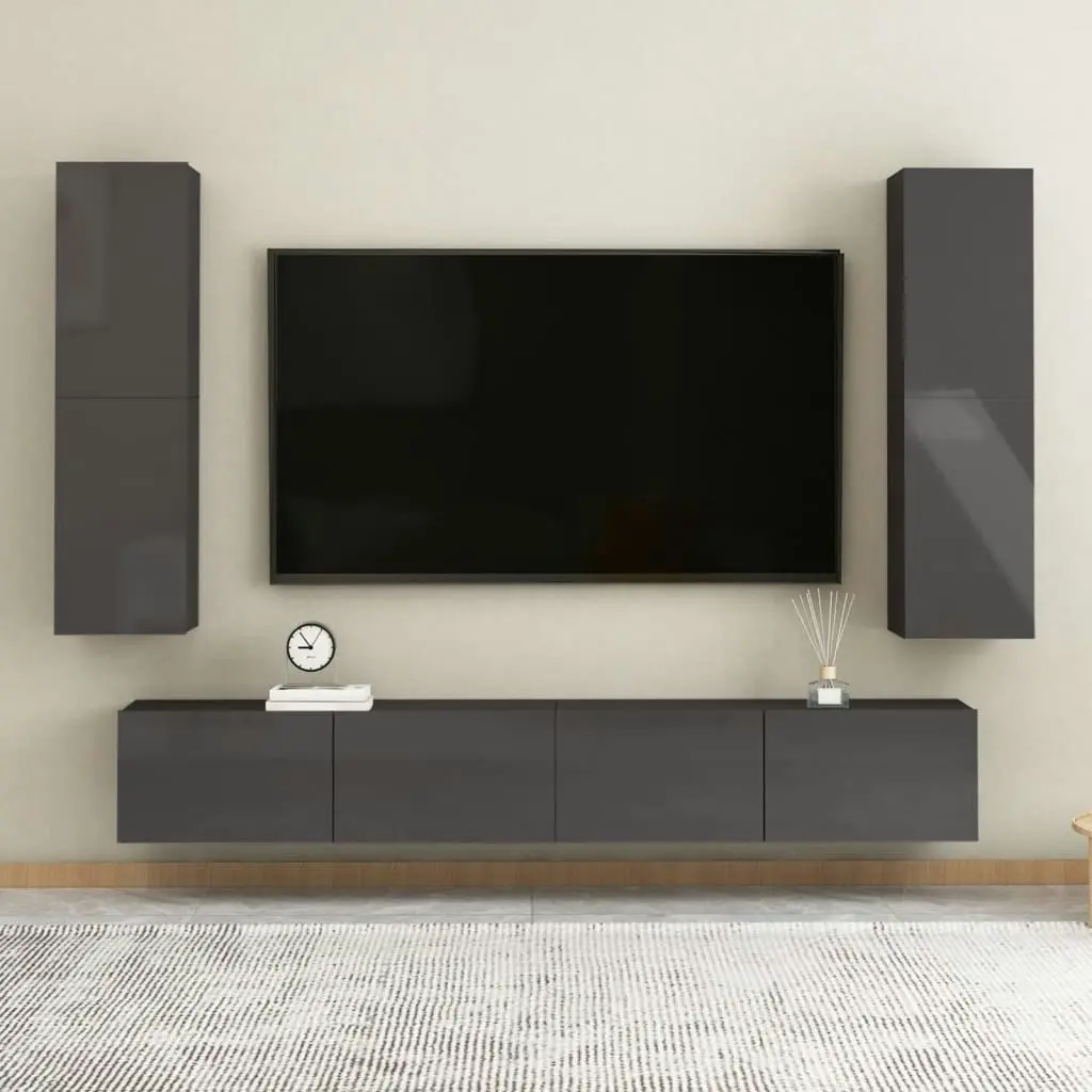 TV Cabinet High Gloss Grey 30.5x30x110 cm Engineered Wood 803378