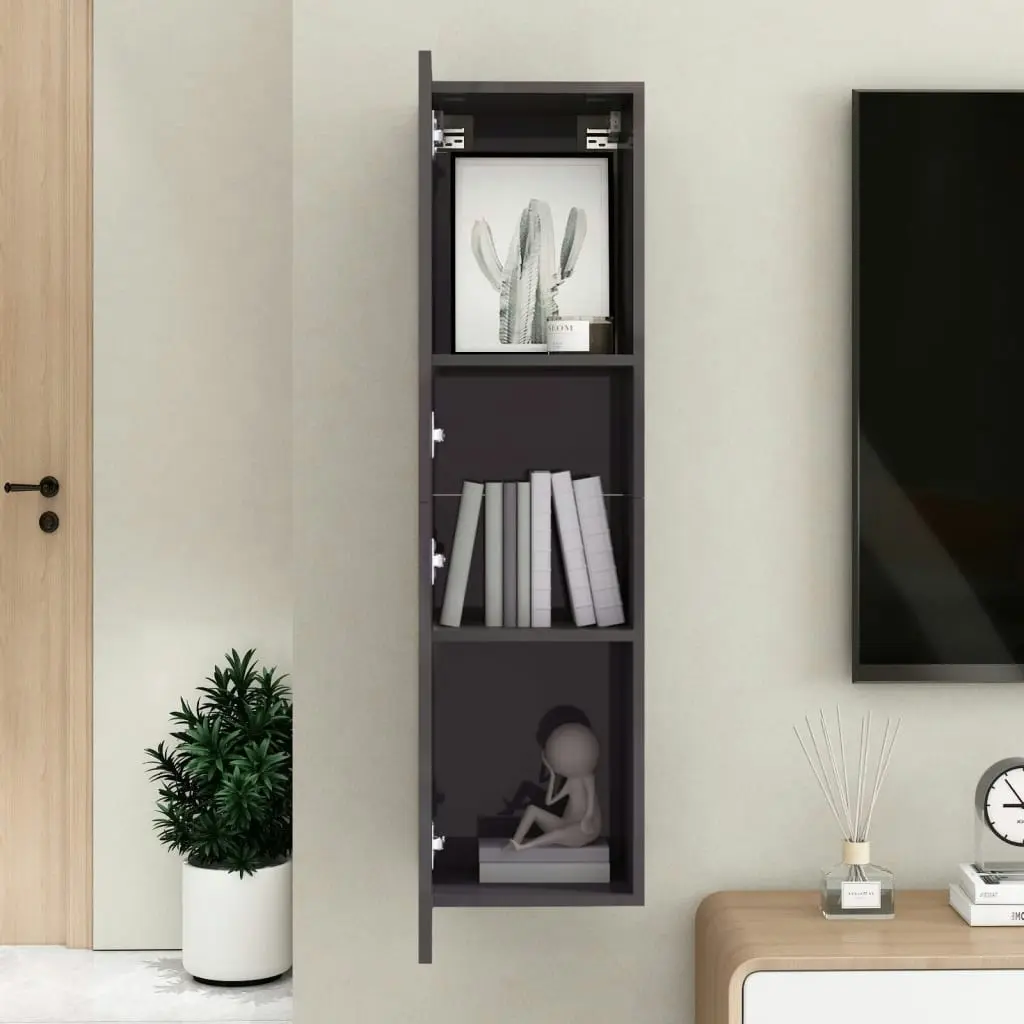 TV Cabinet High Gloss Grey 30.5x30x110 cm Engineered Wood 803378